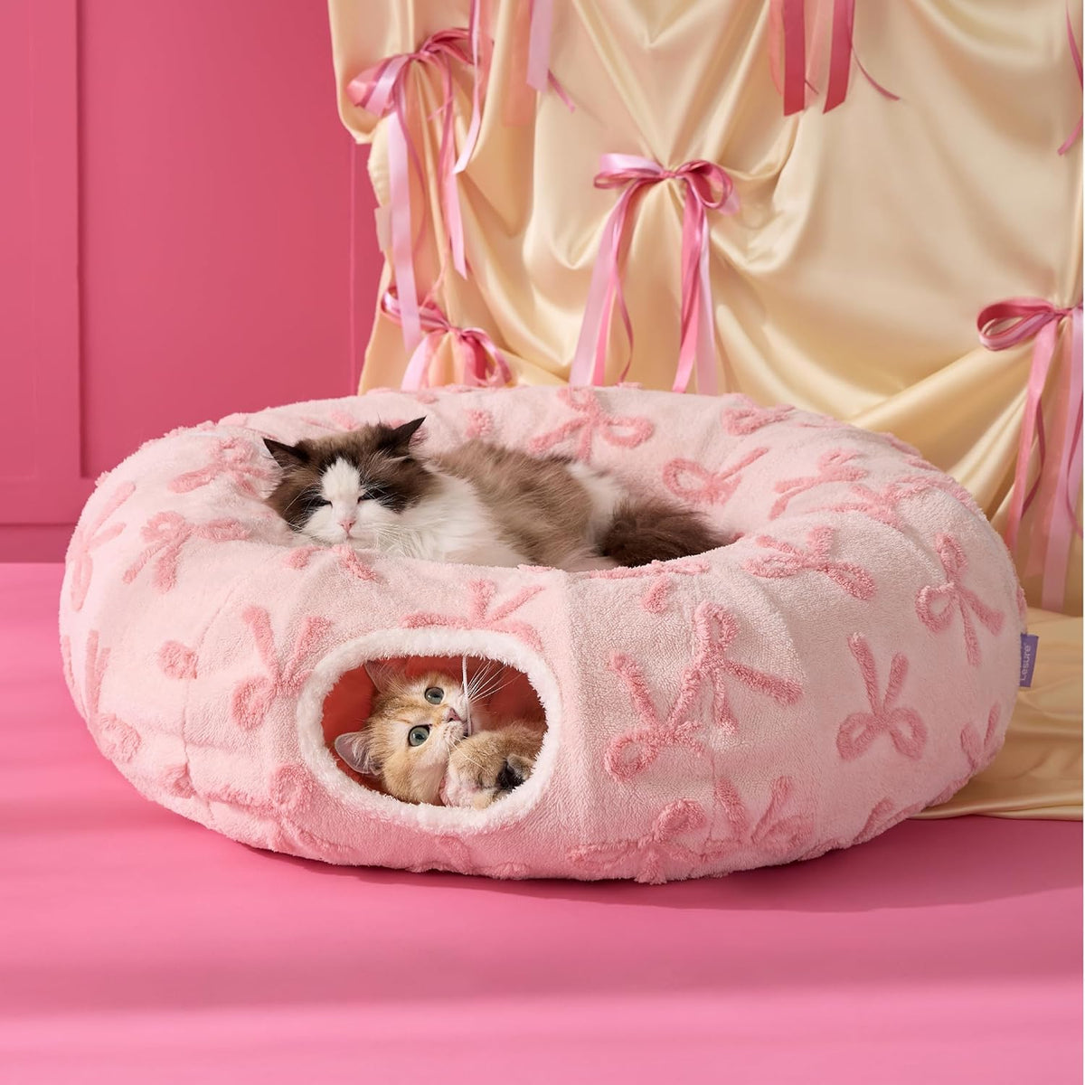 Lesure Cat Tunnel Bed for Indoor Cats - Cute Cat Donut Tunnel Toys with Washable Circle Cushion