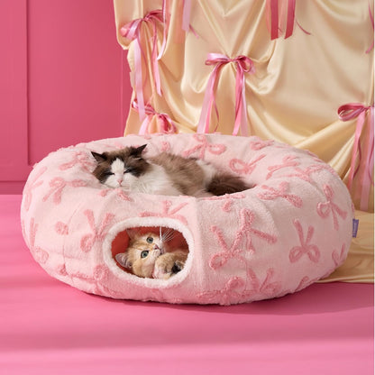 Lesure Cat Tunnel Bed for Indoor Cats - Cute Cat Donut Tunnel Toys with Washable Circle Cushion