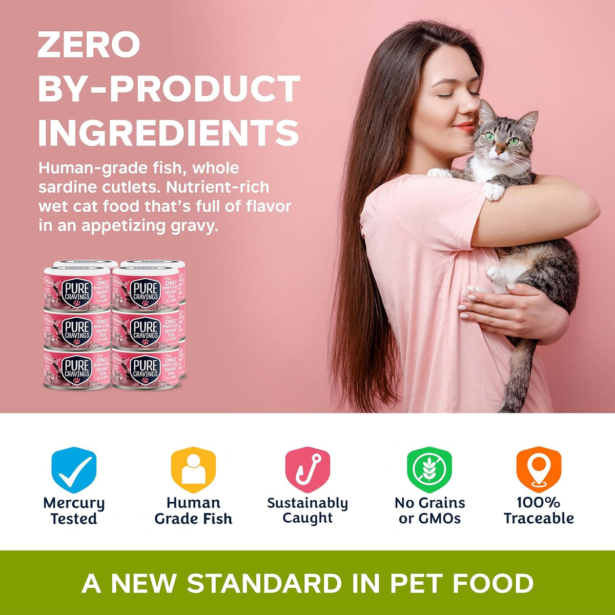 Wet Cat Food Canned Salmon Cutlets in Gravy, 100% Mercury-Tested, Moist Can Fish for Cats