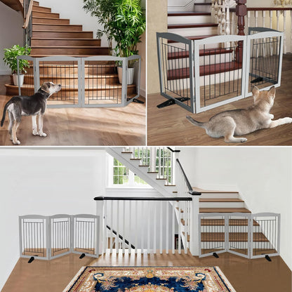 ZJSF Freestanding Dog Fence Indoor, Foldable Dog Gate for Doorways, Stairs or Hallways, Sturdy Wood