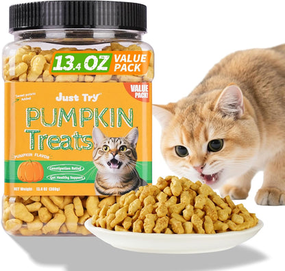Just Try 13.4 OZ Pumpkin Cat Treats Cat Constipation Relief Hairball Control Healthy Salmon Snacks