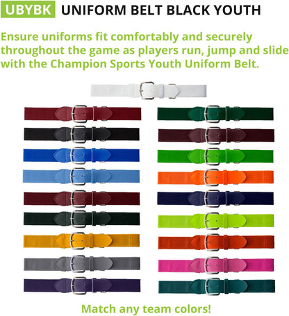 Champion Sports Baseball/Softball Uniform Belt, Comfort Stretch Fit Durable Syntex Tab - Youth &