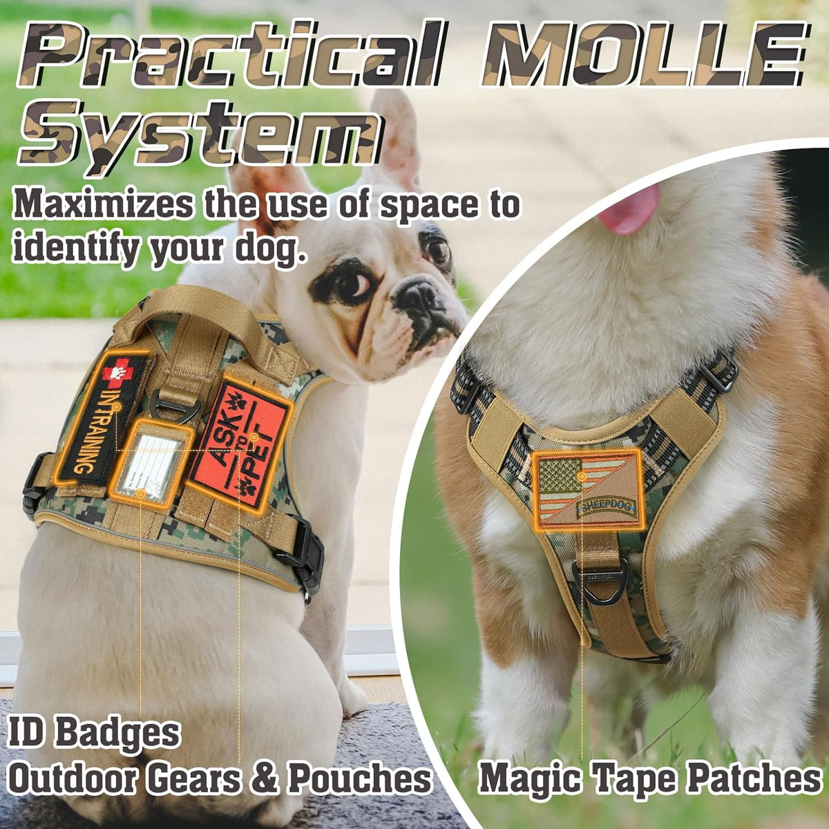 rabbitgoo Tactical Dog Harness for Large Dogs, No Pull Military Service Vest with Handle & Molle