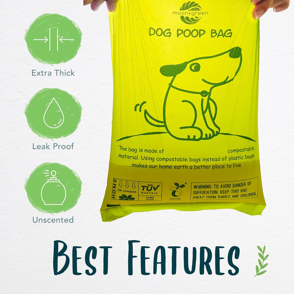 Compostable Dog Poop Bag Rolls, Doggie Poop Bags Refills, Eco-Friendly Pet Waste Bags