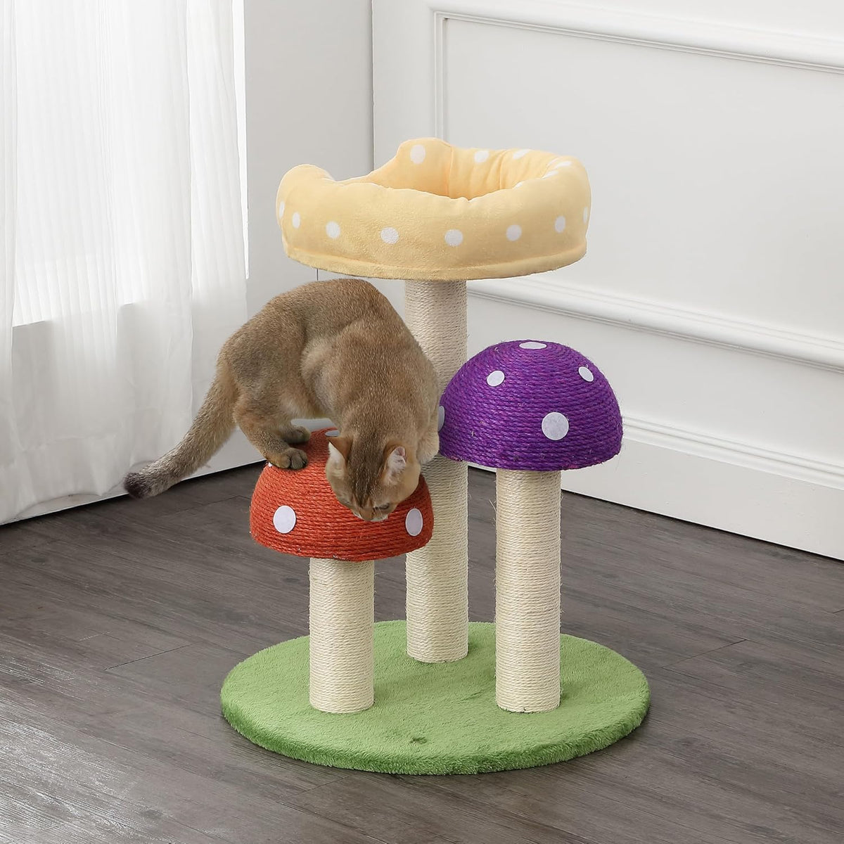 CTR1001A Pixie 22.5" 3-Tier Cottage Sisal Mushroom Cat Tree with Scratching Posts, Napping Perch