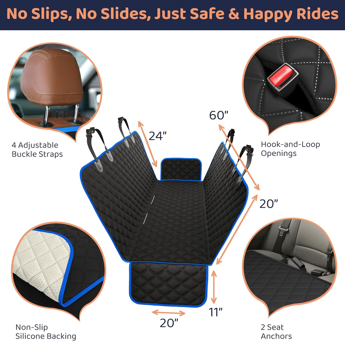 XL Dog Car Seat Cover for Back Seat, Waterproof Hammock for Car, SUV & Truck, Non-Slip Backseat