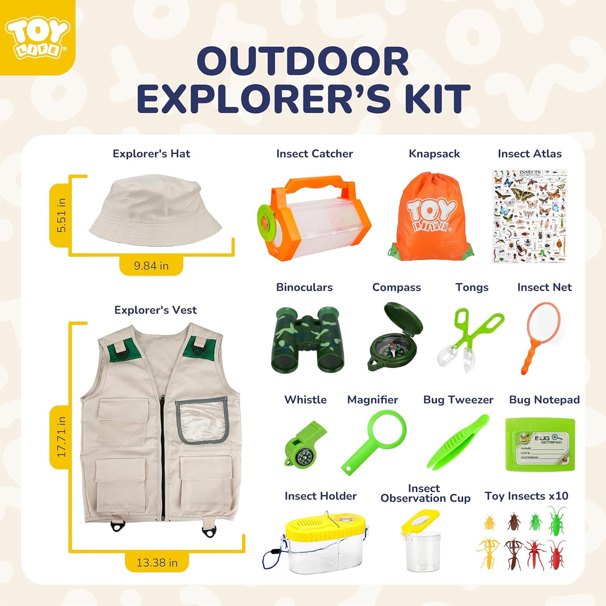 TOY Life Kids Explorer Bug Catcher Kit with Safari Costume, Binoculars Kids Outdoor Toys, Bug Toys