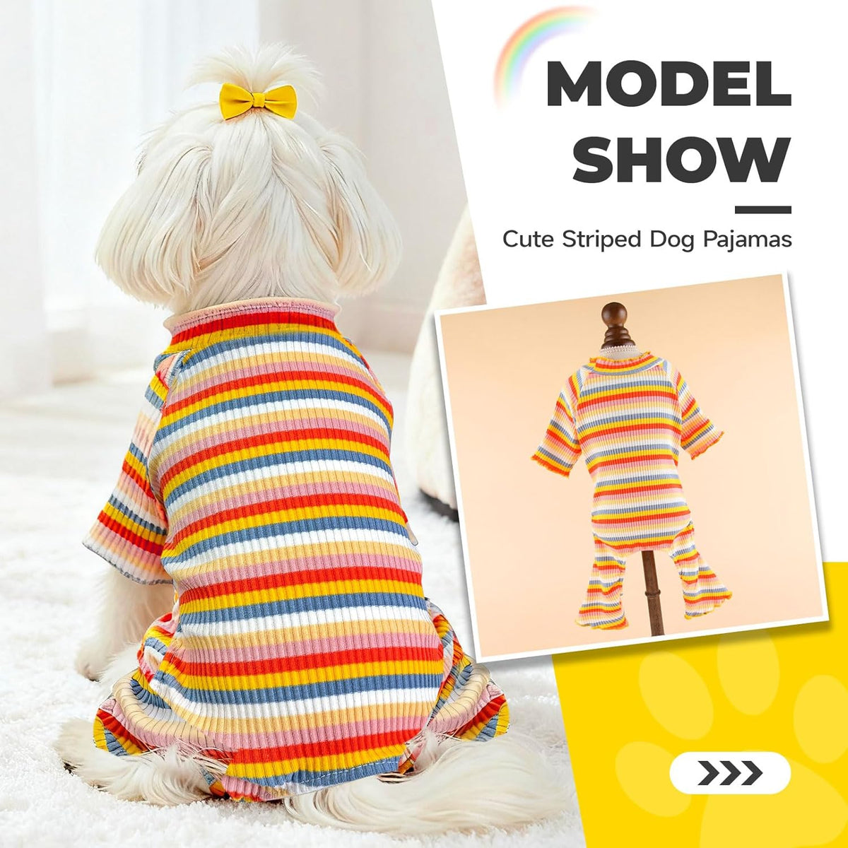 BAEJMJK Striped Dog Pajamas Stretchy Cute Four-Legged Boy Girl Dog Clothes with Sleeves Comfortable