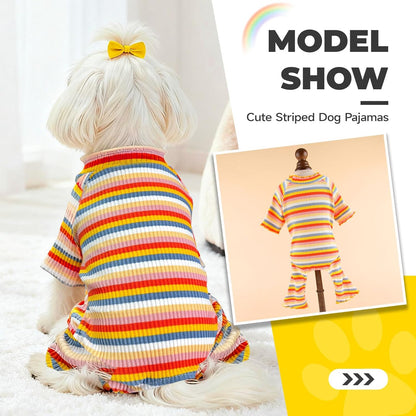 BAEJMJK Striped Dog Pajamas Stretchy Cute Four-Legged Boy Girl Dog Clothes with Sleeves Comfortable