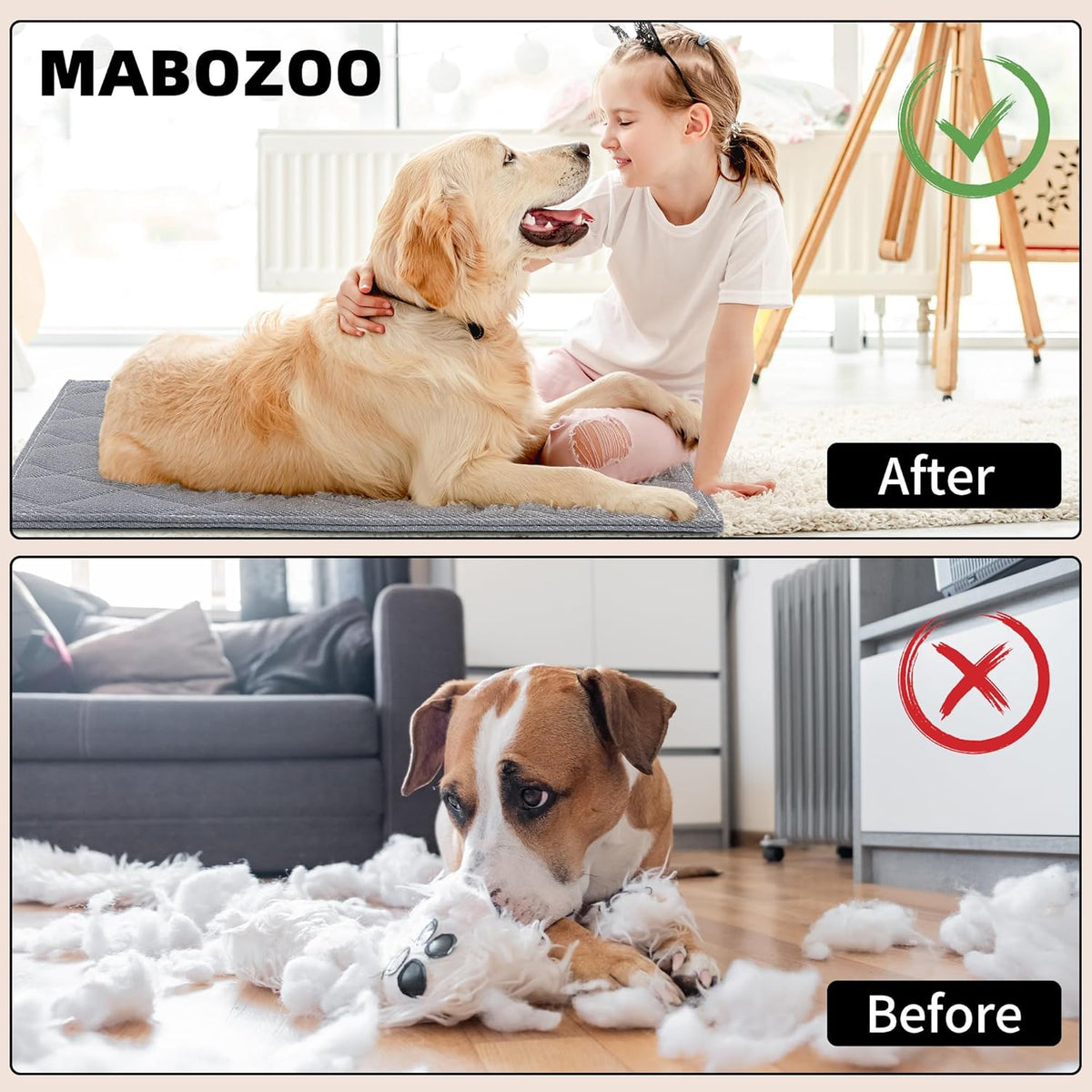 MABOZOO Indestructible Dog Beds - Chew Proof Crate Pad for Aggressive Chewers, Machine Washable
