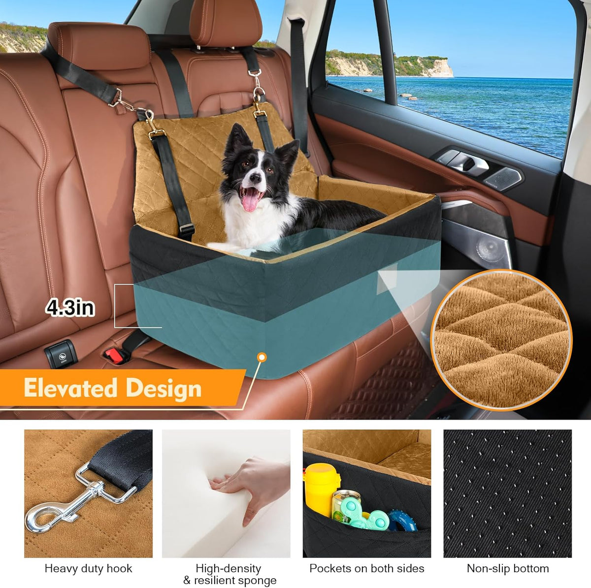Dog Car Seat for Large Medium Dogs,Washable Pet Car Seat Under 55 lbs or 2 Small Dogs,Dog Booster