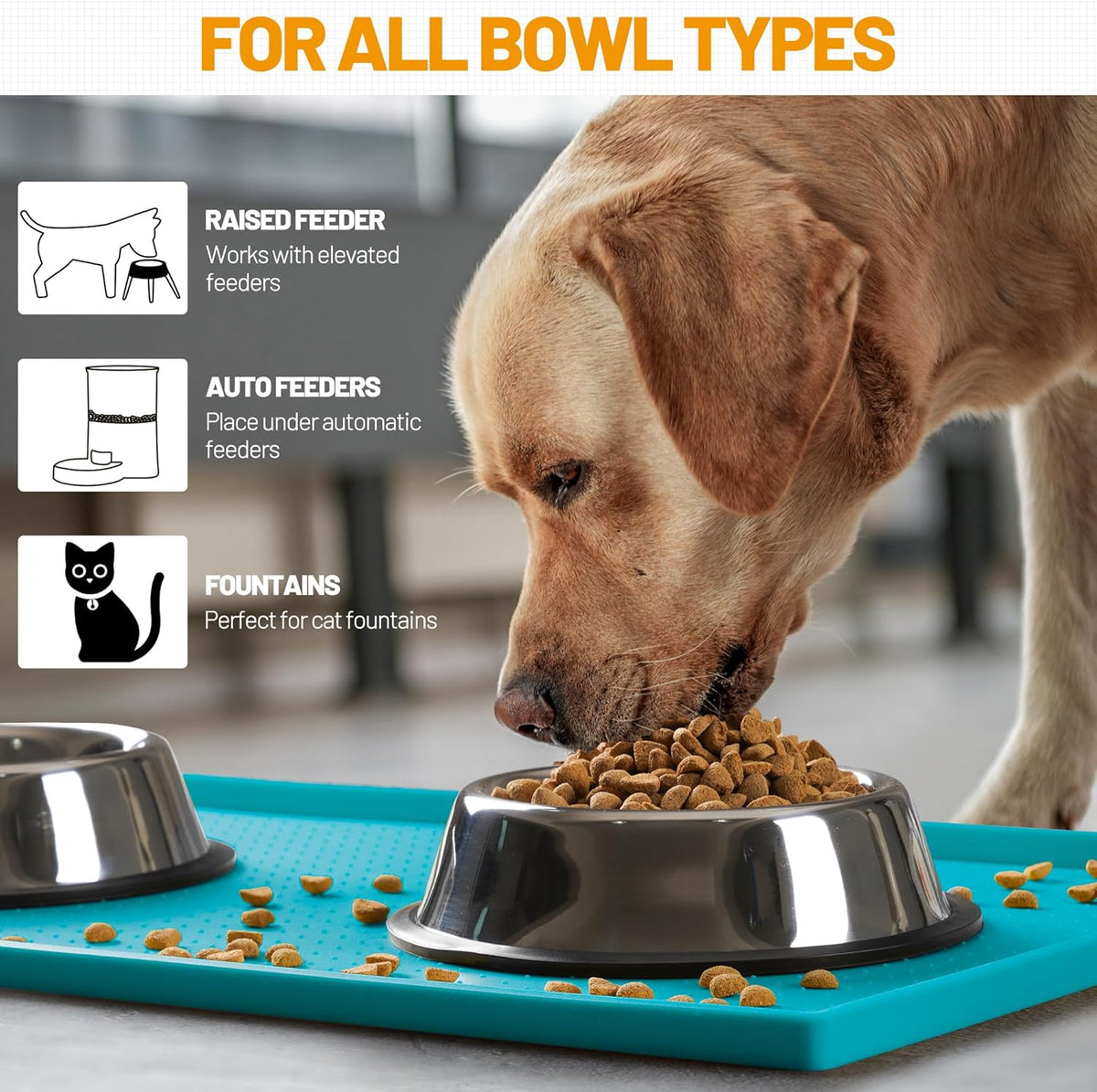 Hubulk Dog Feeding Mat,100% Waterproof Food Grade Silicone Pet Food and Water Bowl