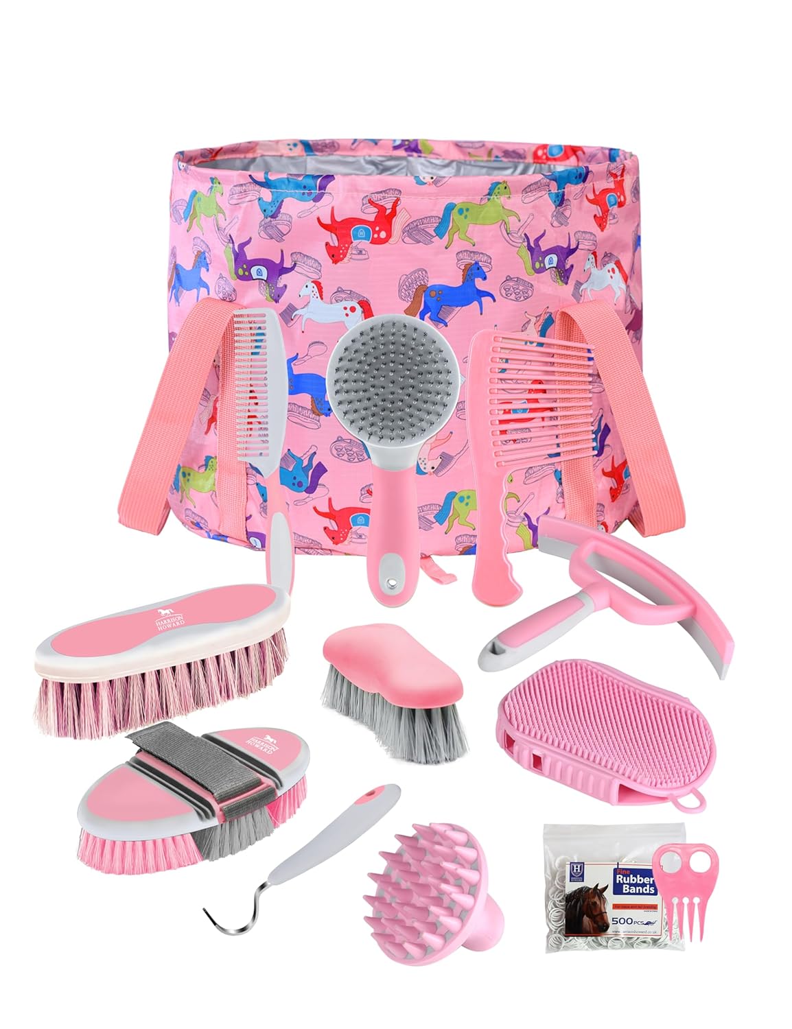 Harrison Howard Horse Grooming Kit 11-Piece Equine Care Series Horse Brush Sets with Organizer Tote