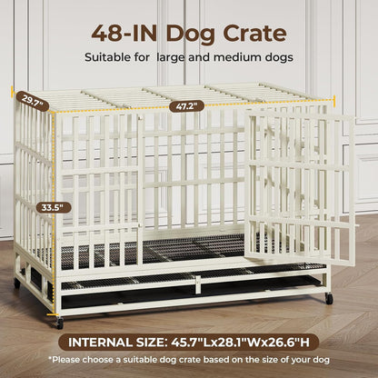48 Inch Heavy Duty Dog Crate Steel Escape Proof, Indoor Double Door High Anxiety Cage Removable