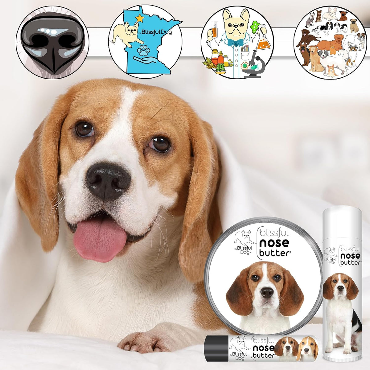 The Blissful Dog Beagle Nose Butter for Dry, Cracked Skin, Lick-Safe Dog Nose Balm with
