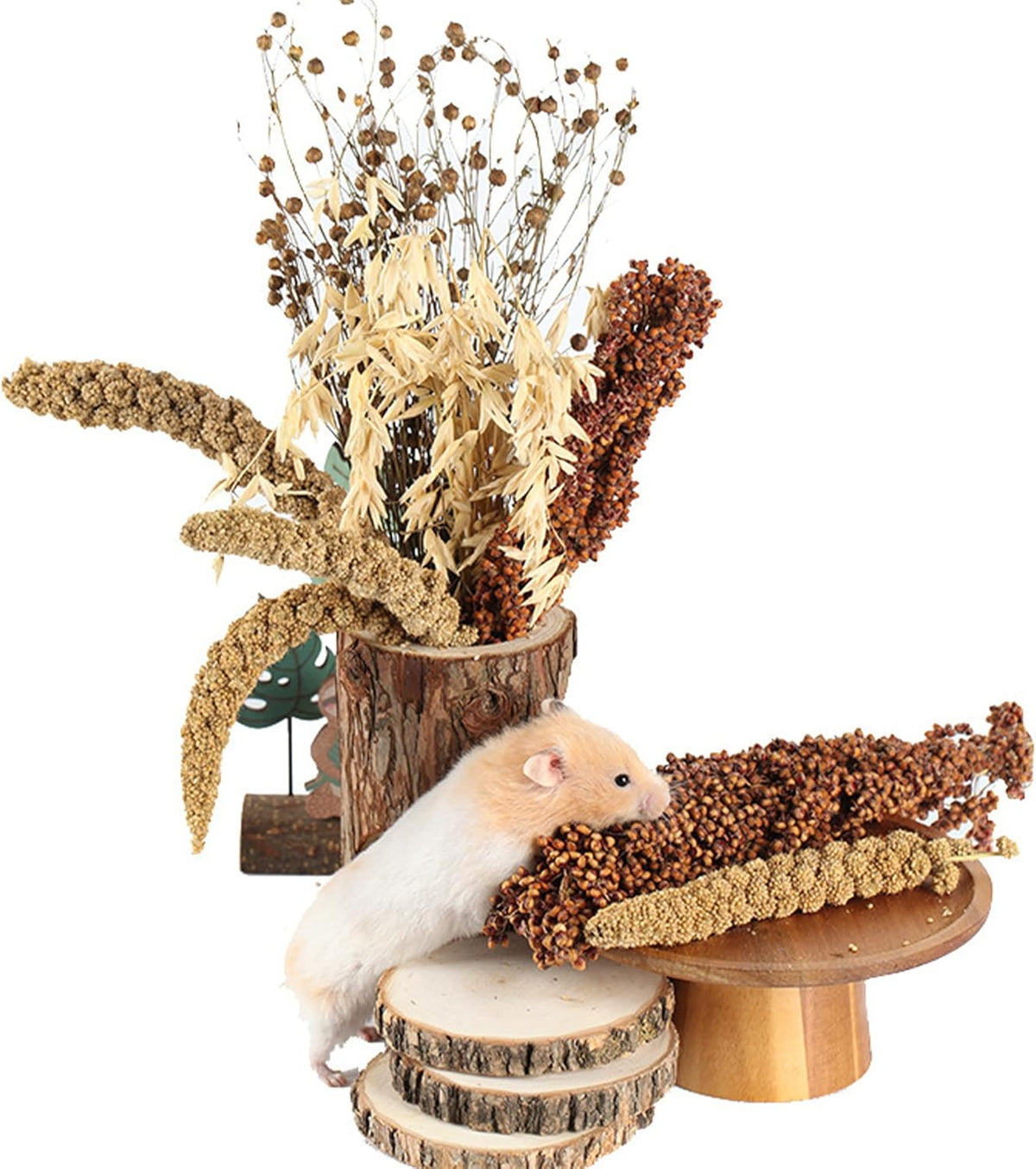 Natural Ear of Grain Flower&Herb Bedding Mate Habitat Decor, Adding Fun Hamster Accessories for