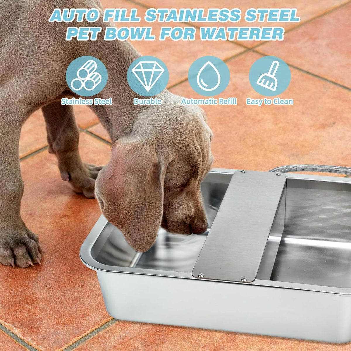 3 Gallon Automatic Dog Water Dispenser, Large Dog Water Bowl Dispenser for Outdoor, Stainless Steel