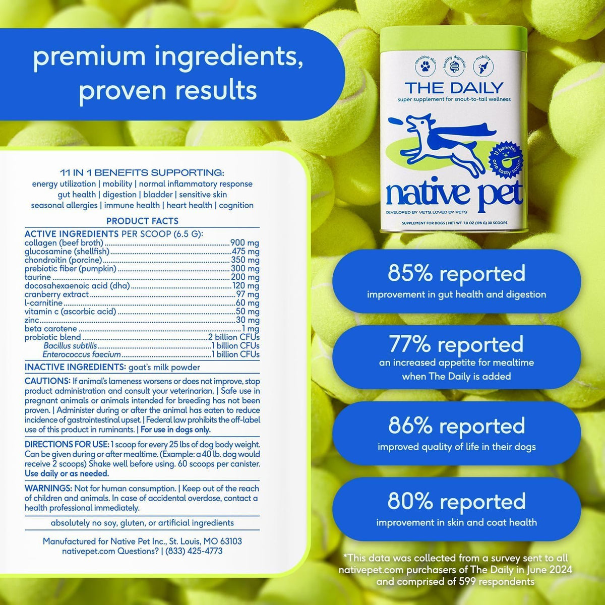 Native Pet Dog Vitamins & Supplements - 11-in-1 Multivitamin Powder for Dogs Food Topper