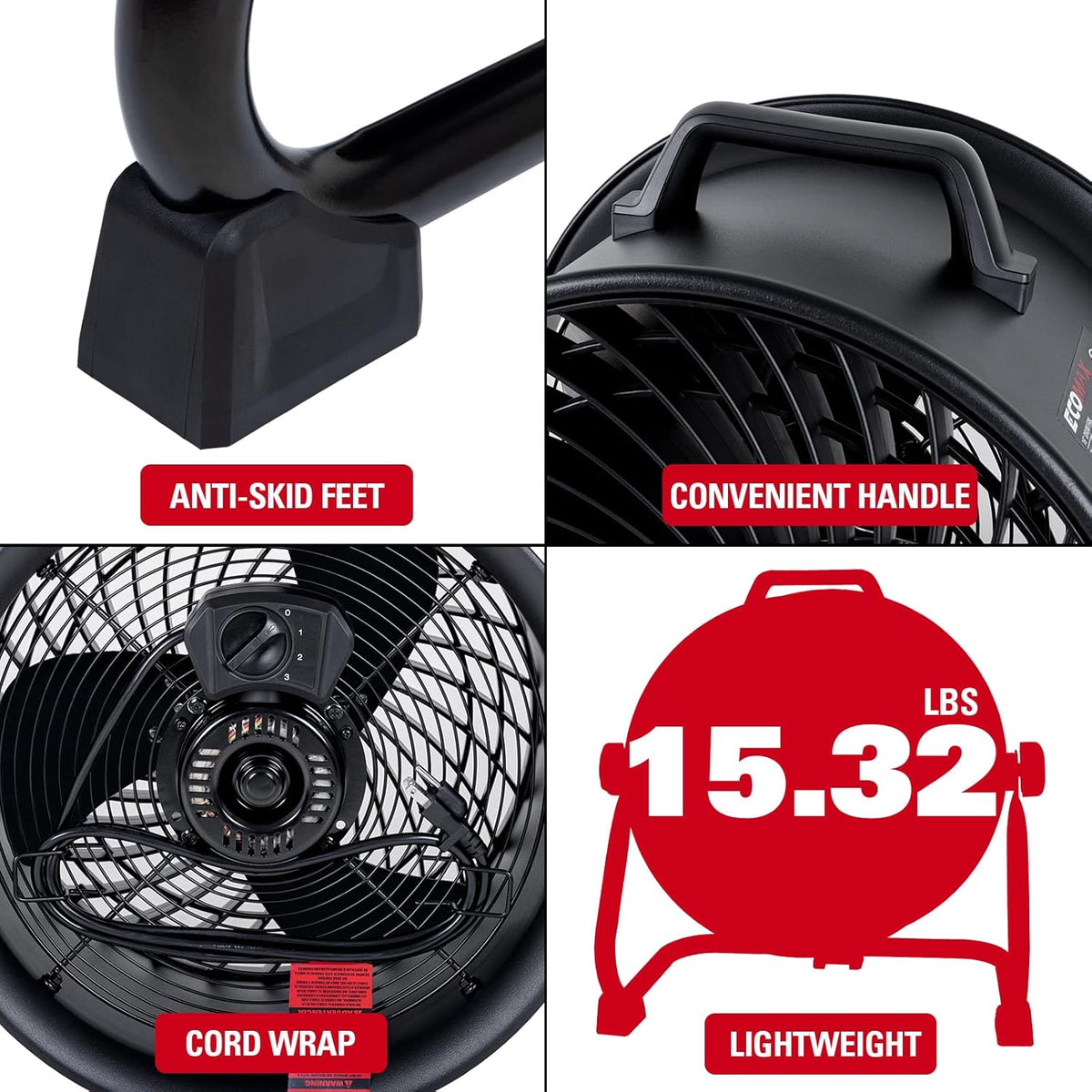 16 Inch High Velocity Industrial Fan Portable Heavy Duty Drum Metal Shop Fan with 3-Speed 360°