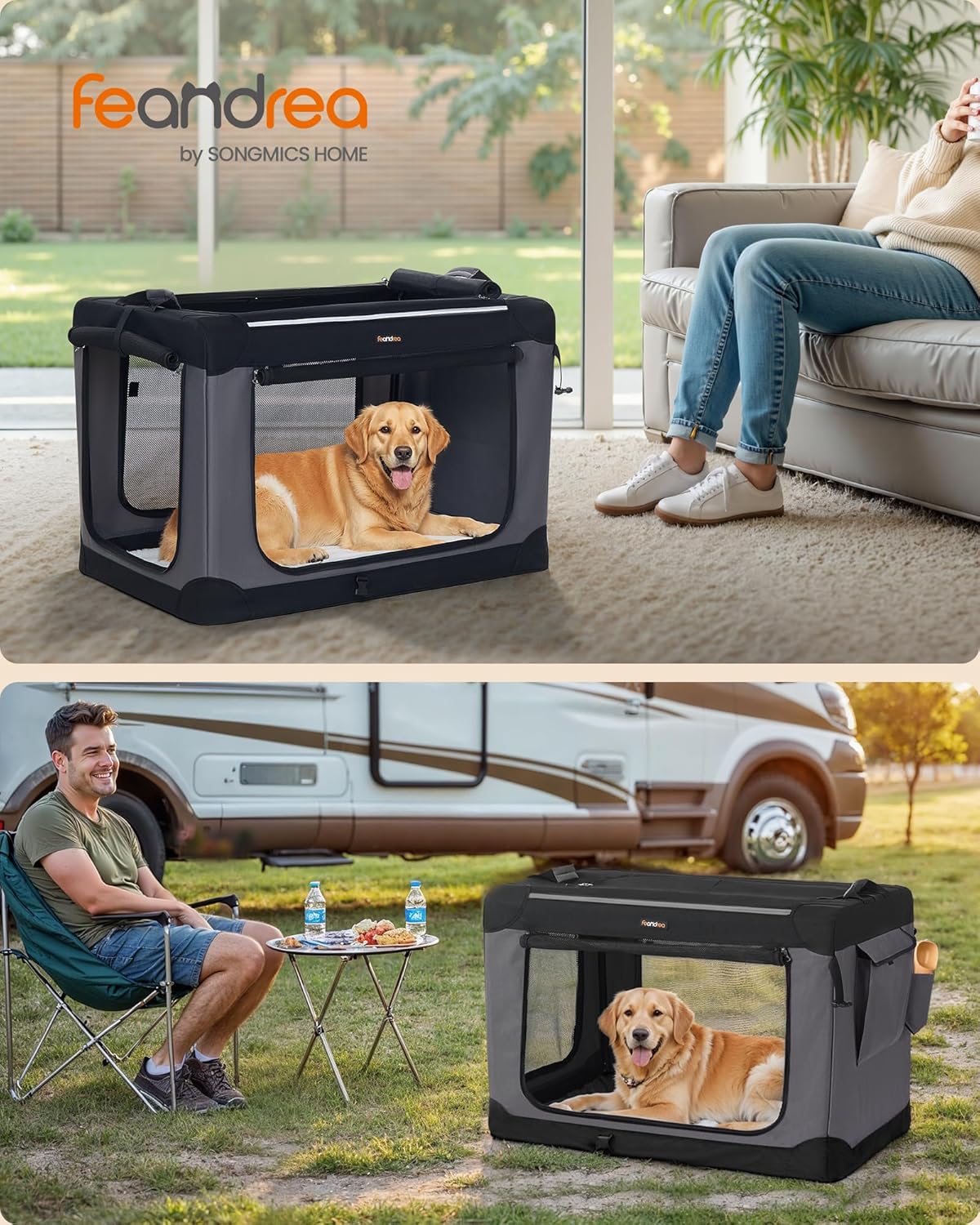 Feandrea Collapsible Dog Crate, 36-Inch Portable Dog Travel Crate for Large Dogs, Oxford Fabric Pet