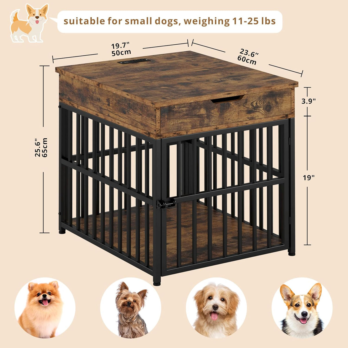 IRONCK Dog Crate Furniture for Small Dogs, Wooden Dog Kennel with Flip Top Drawer, Indoor Pet Crate
