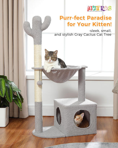 Cactus Cat Tree Cat Scratching Post 40" Cat Tower with Large Metal Carpet Hammock, Cat Scratching