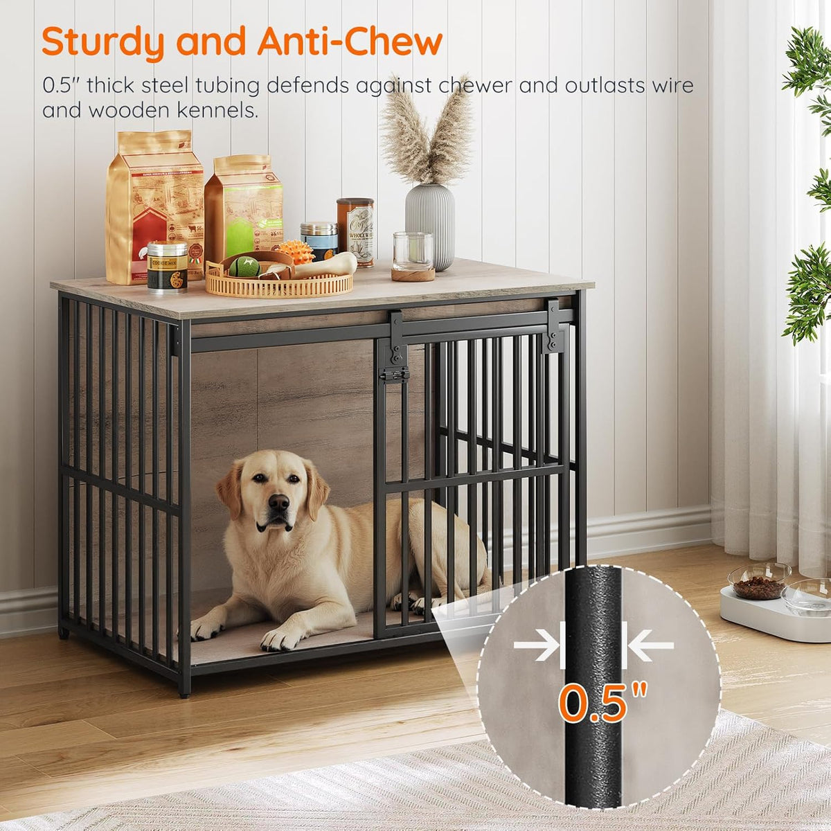 HOOBRO Dog Crate Furniture, 36.6" Heavy Duty Dog Kennel with Sliding Barn Door, Wooden Dog Cage