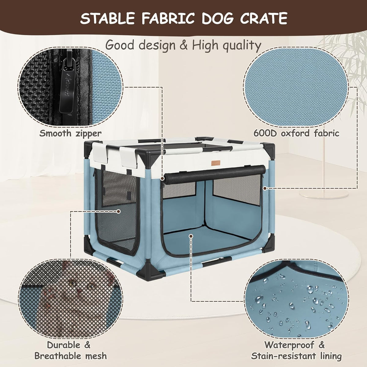 Dog Crate - Soft Pet Kennel for Dogs/Cats, 3-Door Breathable Travel Cage with Mesh Window, Portable