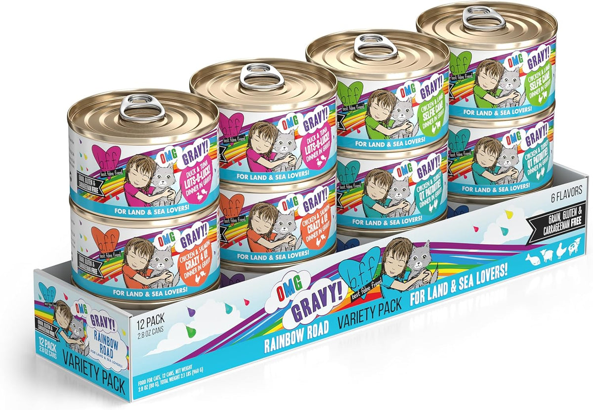 Weruva B.F.F. OMG - Best Feline Friend Oh My Gravy!, Variety Pack, Rainbow Road, Wet Cat Food by