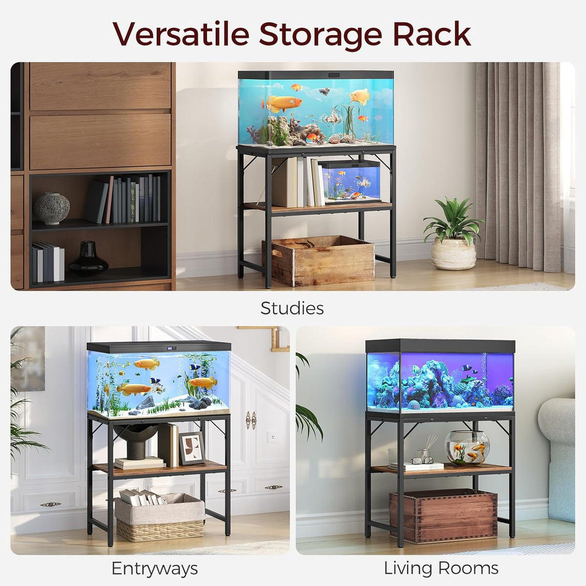 30 Gallon Fish Tank Stand, Aquarium Stand with 2-Tier Storage Shelves, Heavy Duty Breeder Turtle