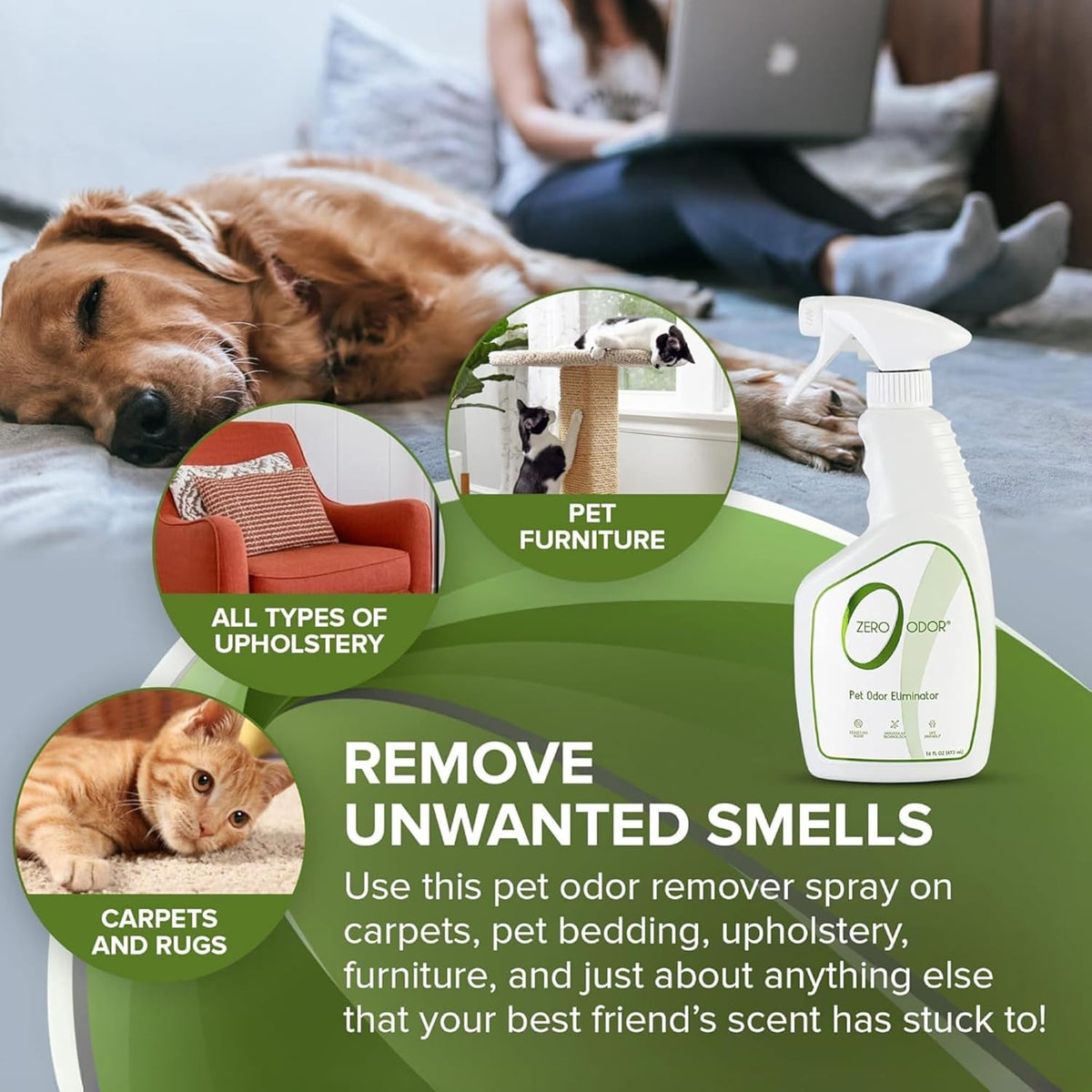 Zero Odor - Pet Odor Eliminator for Strong Odor, Eliminate Air & Surface Odors – Patented Molecular