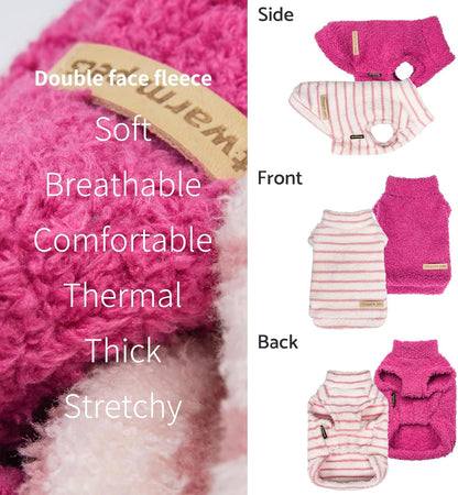 Fitwarm 2 Pack Striped Fleece Dog Sweater, Warm Winter Dog Clothes for Small Dogs Girl, Fuzzy