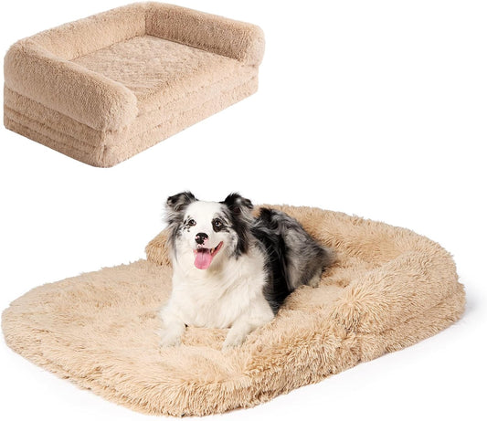 EHEYCIGA Foldable XXL Dog Bed, Faux Fur Fluffy Pet Couch Bed for Extra Large Dogs, Orthopedic