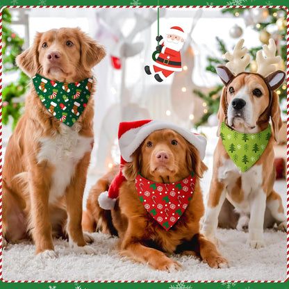 Chunful 30 Pcs Christmas Bandanas for Dogs Xmas Bandanas Bulk with Santa Snowflake Candy Cane