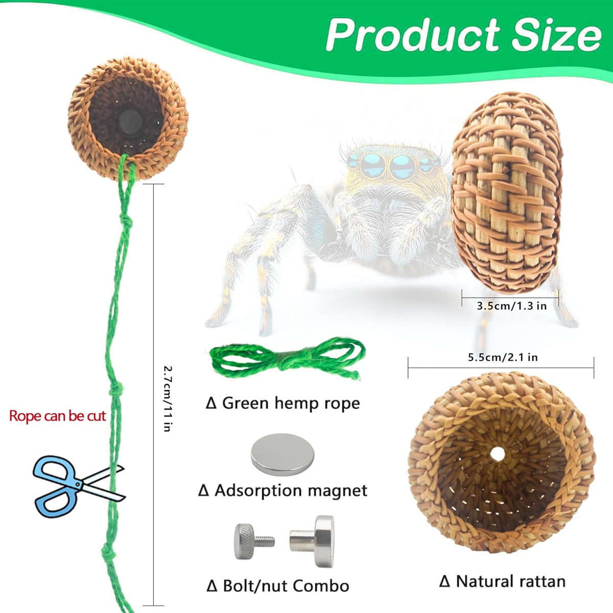 1 Pcs Jumping Spider Accessories，Shelter Made of Cane, Essential for Jumping Spider Hide