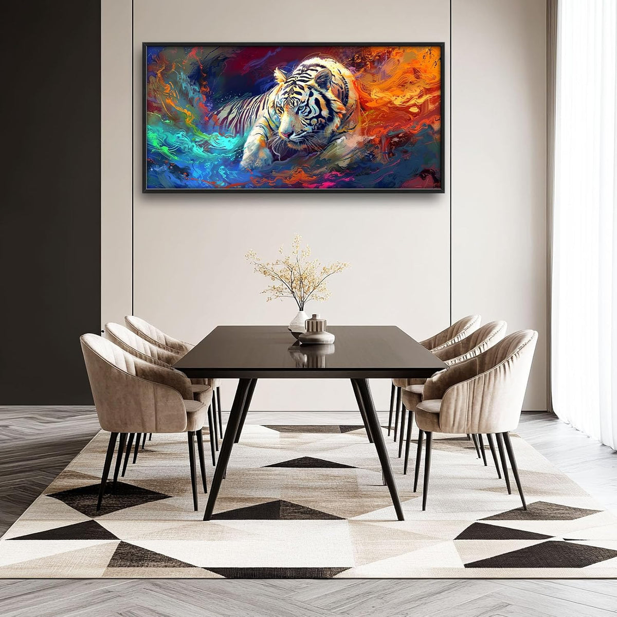 Quorin White Tiger Large Wall Art Abstract Colorful Tiger Animal Pictures Wall Decor Canvas Print