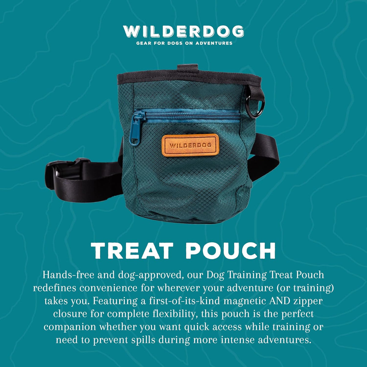 Wilderdog Dog Training Treat Pouch with Magnetic and Zipper Closure, Carabiner Attached, Adjustable