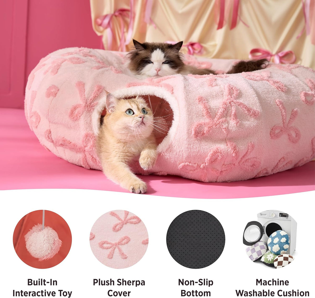 Lesure Cat Tunnel Bed for Indoor Cats - Cute Cat Donut Tunnel Toys with Washable Circle Cushion