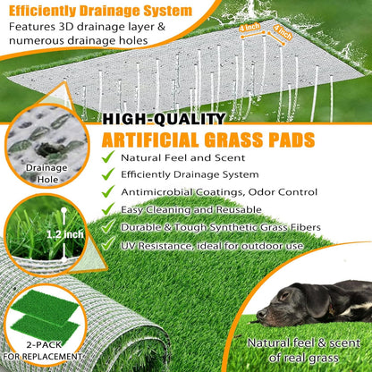 Dog Grass Pad with Tray, Stainless Steel Odor-Resistand Indoor Outdoor Potty System, Durable