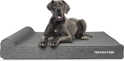 The Dog’s Bed Orthopedic Headrest Dog Bed XXL Grey Linen 54x36, Memory Foam, Pain Relief for