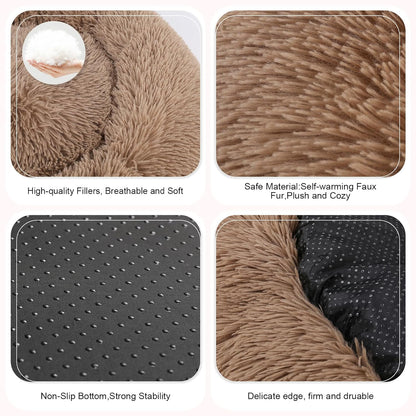 Dog Bed, Cat Calming Bed, Faux Fur Pillow Pet Donut Cuddler Round Plush Bed for Large Medium Small