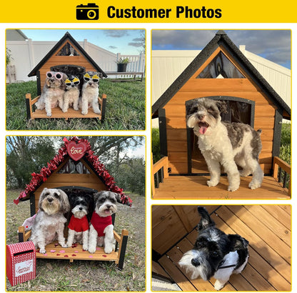 Outdoor Dog House, Waterproof Puppy Shelter Indoor Doghouse with Elevated Floor, Anti-Bite Design
