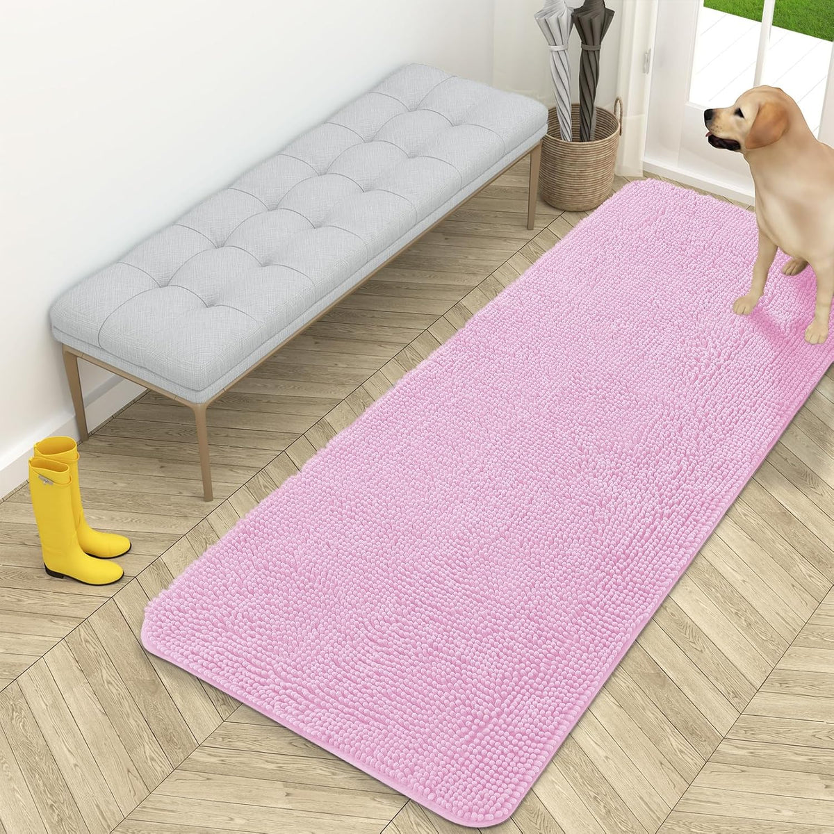 OLANLY Dog Door Mat for Muddy Paws 59x24, Absorbs Moisture and Dirt, Absorbent Non-Slip Washable