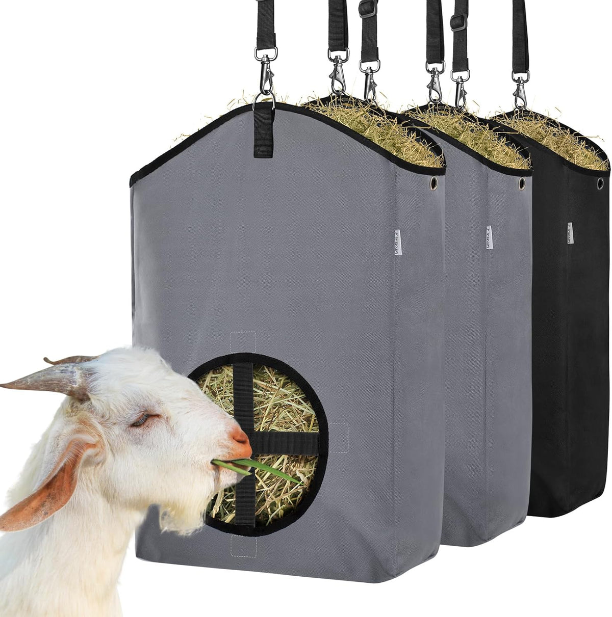 3 Packs Goat Hay Feeder,Hay Bags for Goats,Horses,Sheep,Premium 600D Oxford Cloth,with Metal