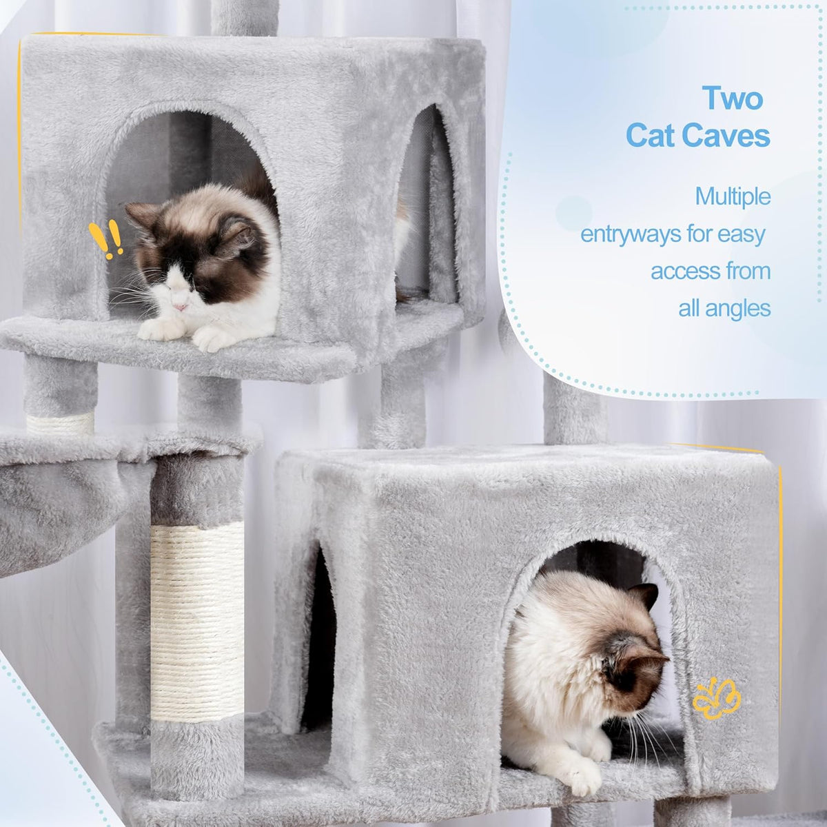 Hey-brother Cat Tree Tower, Scratching Posts with a Extended Part, Wide Platforms, Cozy Condos