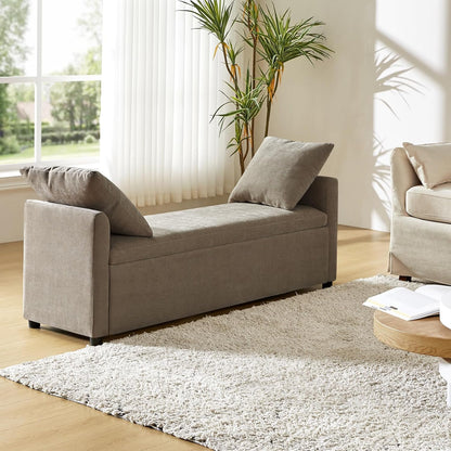 HULALA HOME Modern Storage Bench with Throw Pillows, 59.4" Extra Long Bedroom Ottoman Bench for End