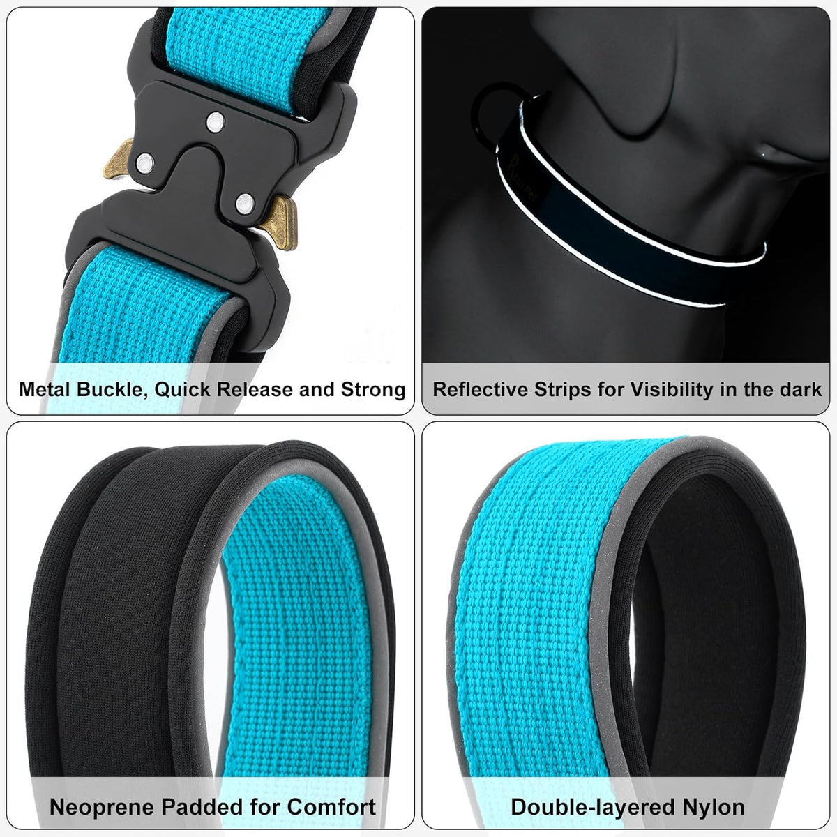 Plutus Pet Tactical Dog Collar, Reflective, Adjustable Heavy Duty Dog Collar, Soft Padded and