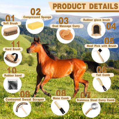 Abbylike 12 Pieces Horse Grooming Kit Racing Festival Tack Room Supplies Horse Brush Sets Equine