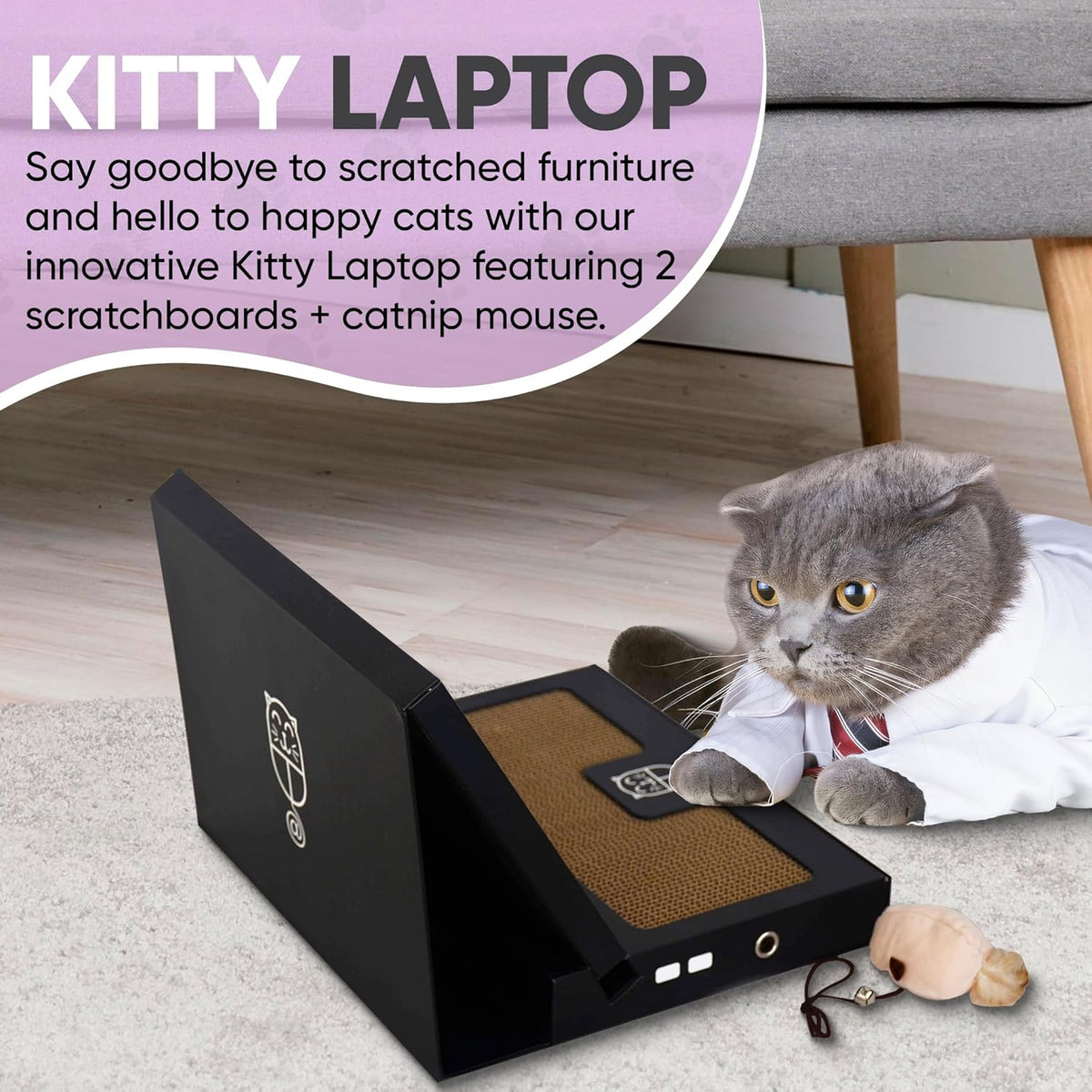 Toy Cat Laptop with 2 Scratchboards + Catnip Mouse Toy for Cats + 50pack Cat Sticker - Interactive