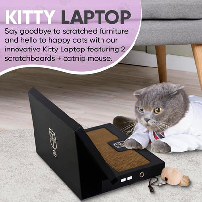 Toy Cat Laptop with 2 Scratchboards + Catnip Mouse Toy for Cats + 50pack Cat Sticker - Interactive